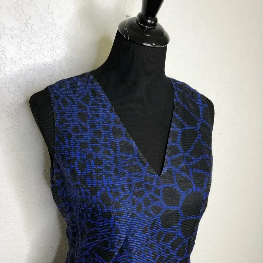 Elie Tahari Eloise blue black sheer overlay sleeveless dress size 4 NWT flawed
